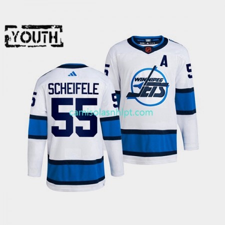 Camiseta Winnipeg Jets Mark Scheifele 55 Adidas 2022 Reverse Retro Branco Authentic - Criança